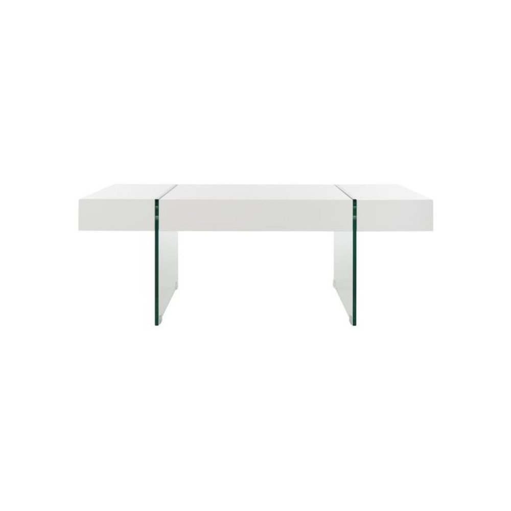 Jacob Rectangular Glass Leg Modern Coffee Table, White/Glass Legs