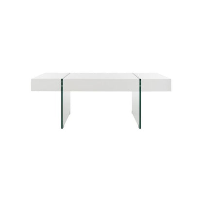 Jacob Rectangular Glass Leg Modern Coffee Table, White/Glass Legs