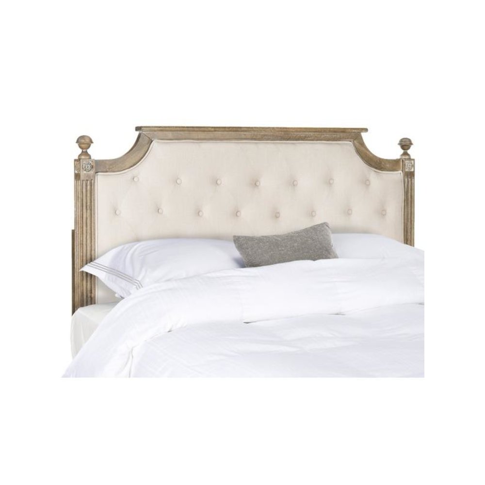 RUSTIC WOOD BEIGE TUFTED LINEN FULL HEADBOARD
