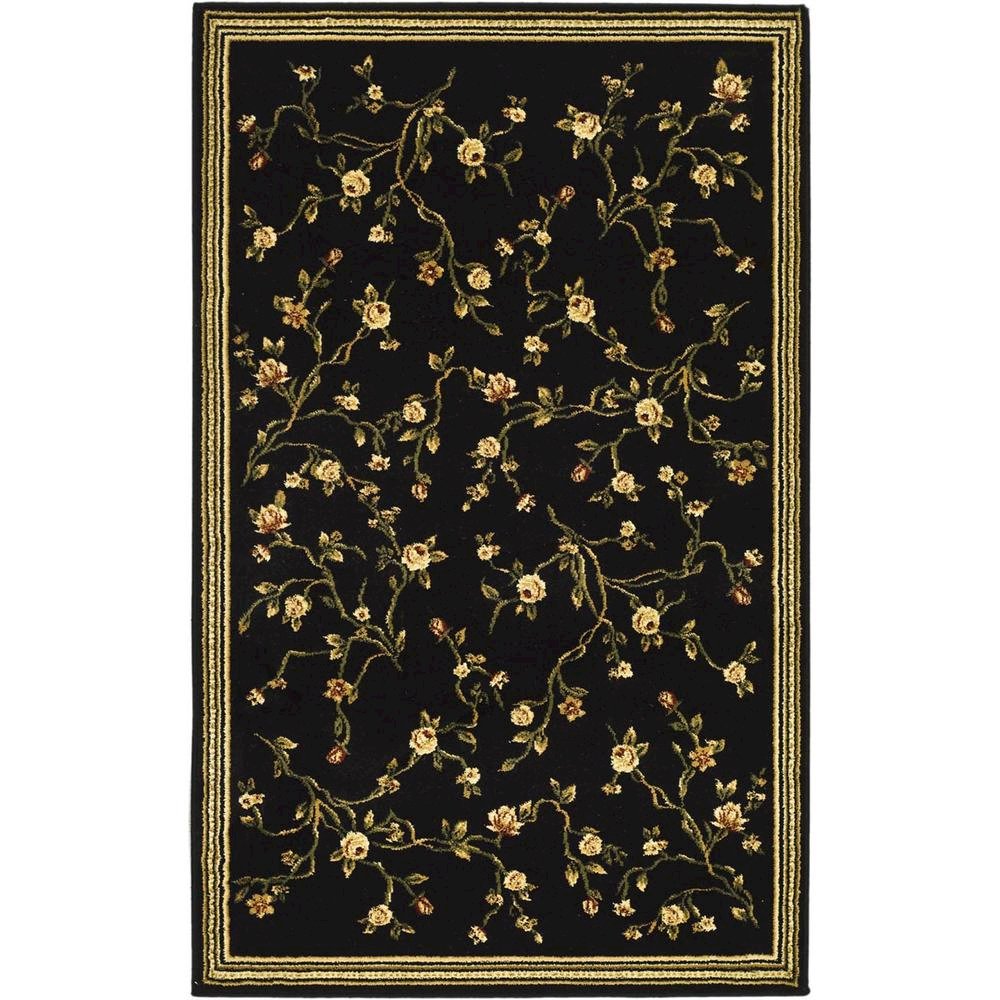 Black and Green Area Rug with Power Loomed Construction and Jute Backing