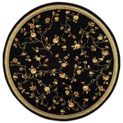 Black Round Area Rug with Polypropylene Pile and Jute Backing, Power Loomed