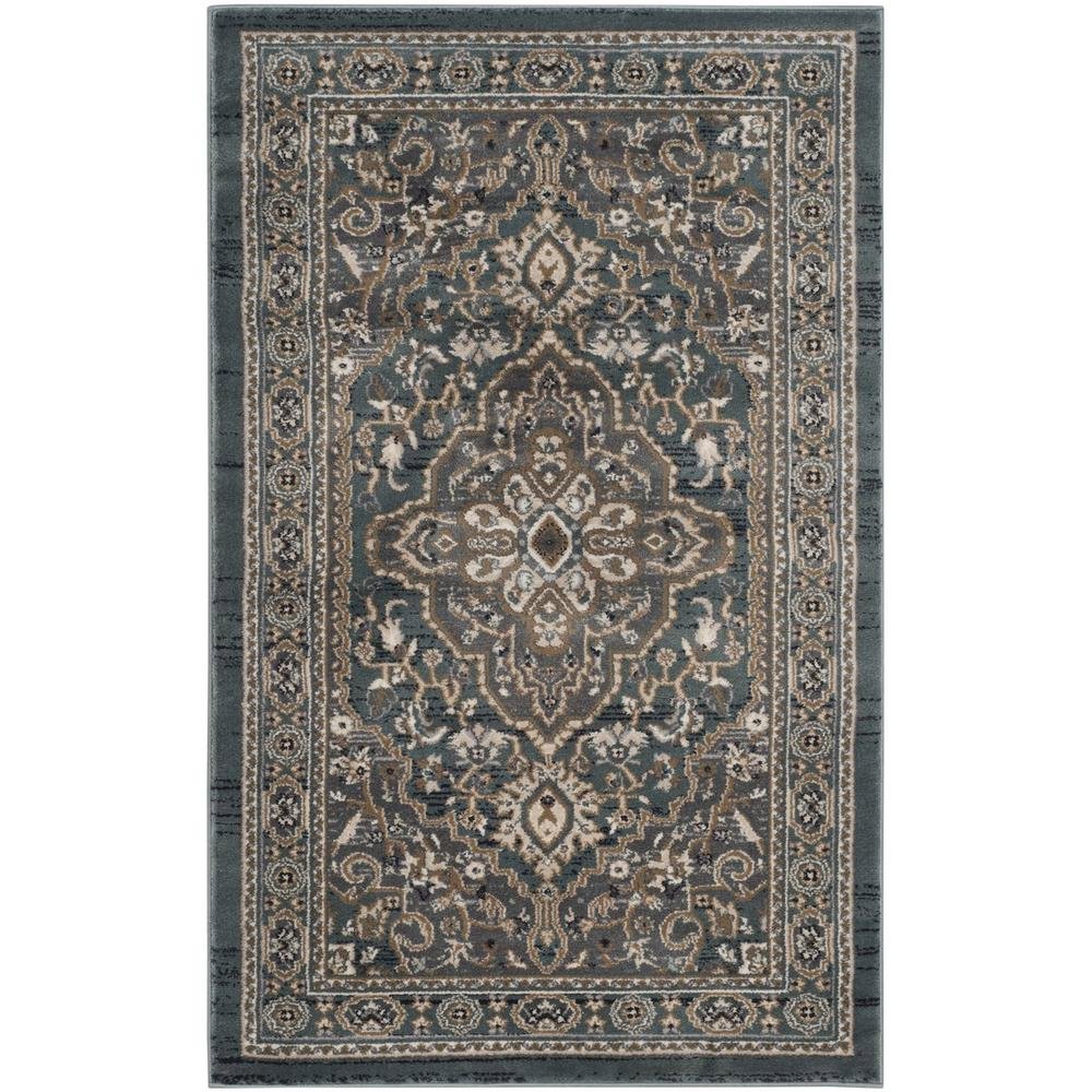 Teal / Grey Area Rug, Power Loomed, Jute Backing, Rectangle Style
