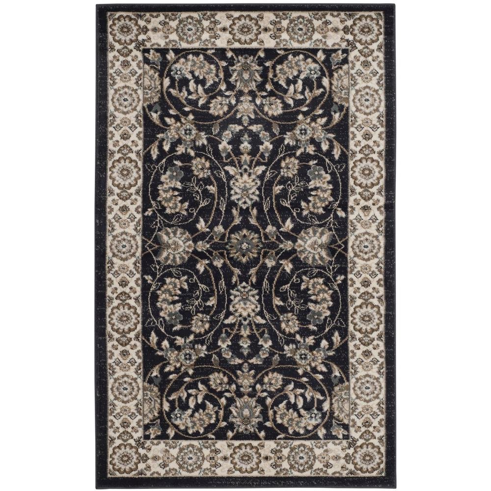 Anthracite and Cream Area Rug with Power Loomed Polypropylene Pile, Jute Backing