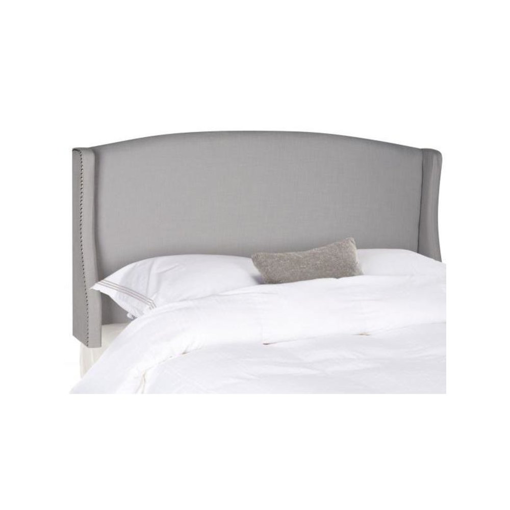 AUSTIN LIGHT GREY WINGED HEADBOARD - SILVER NAIL HEAD