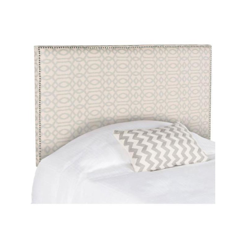 SYDNEY WHEAT & PALE BLUE HEADBOARD -  SILVER NAIL HEAD