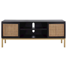 Zadie 1 Shelf Rattan Media Stand / Black Frame / Natural Rattan / Gold Legs