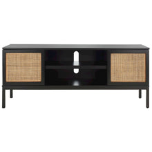 Zadie 1 Shelf Rattan Media Stand / Black Body / Black Legs / Natural Front Doors