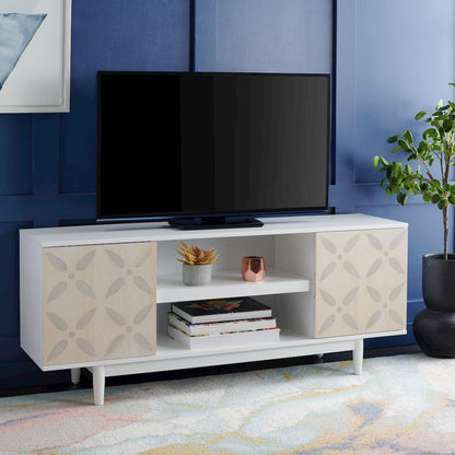 Faye Two-Shelf Pattern Media Stand - White Washed