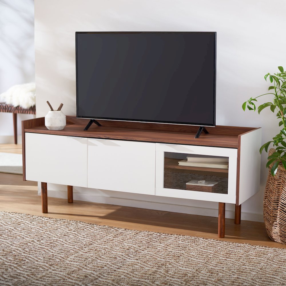 Safiya Two-Shelf Media Stand - Walnut / White