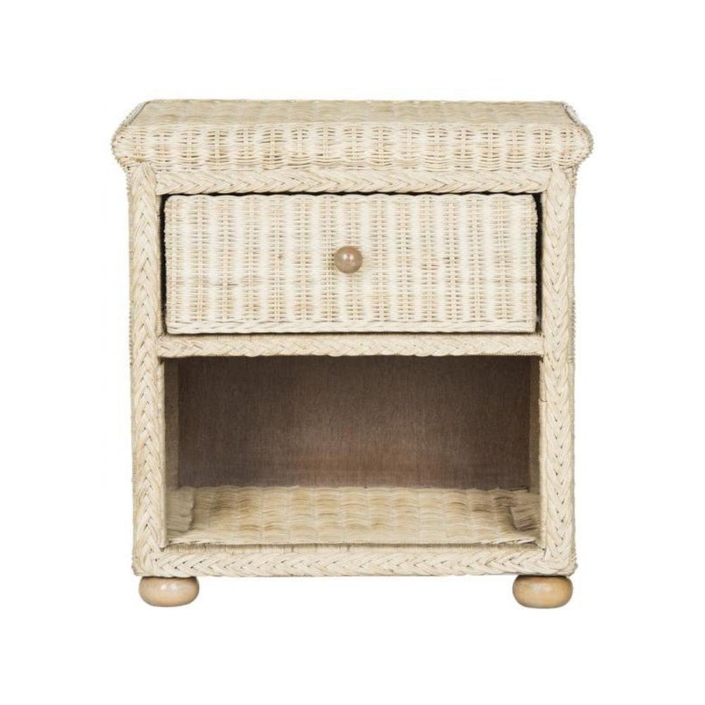 ADIRA NATURAL WHITE WASH WICKER NIGHTSTAND WITH DRAWER AND 8"H STORAGE