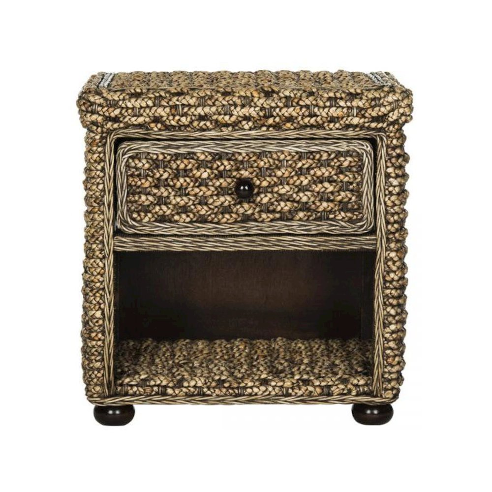 MUSA BRAIDED BROWN WASH WICKER NIGHTSTAND WITH DRAWER AND 8"H STORAGE