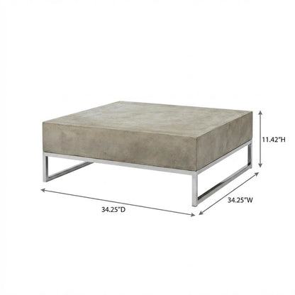 Modern outdoor concrete coffee table with acrylic finish and stainless hardware