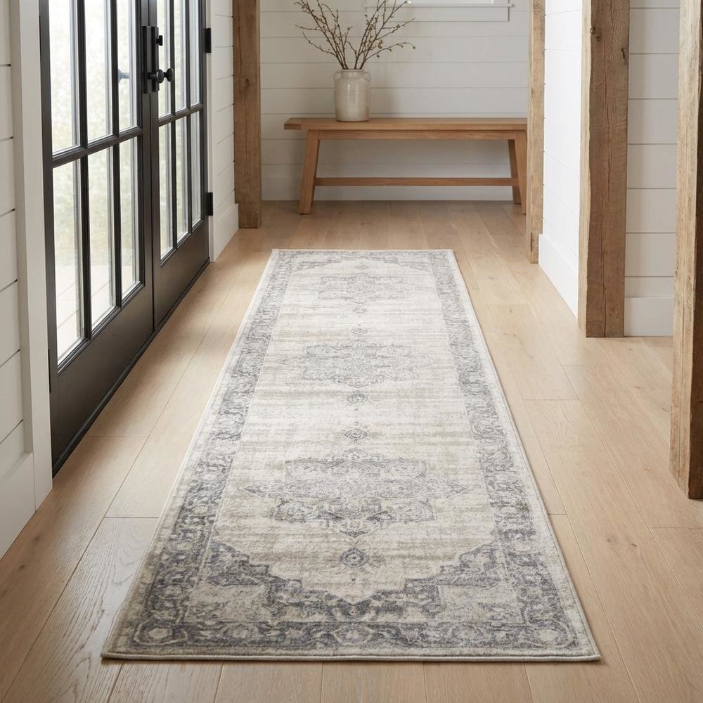 Cream / Grey Area Rug with Jute Backing and Power Loomed Craftsmanship, Runner
