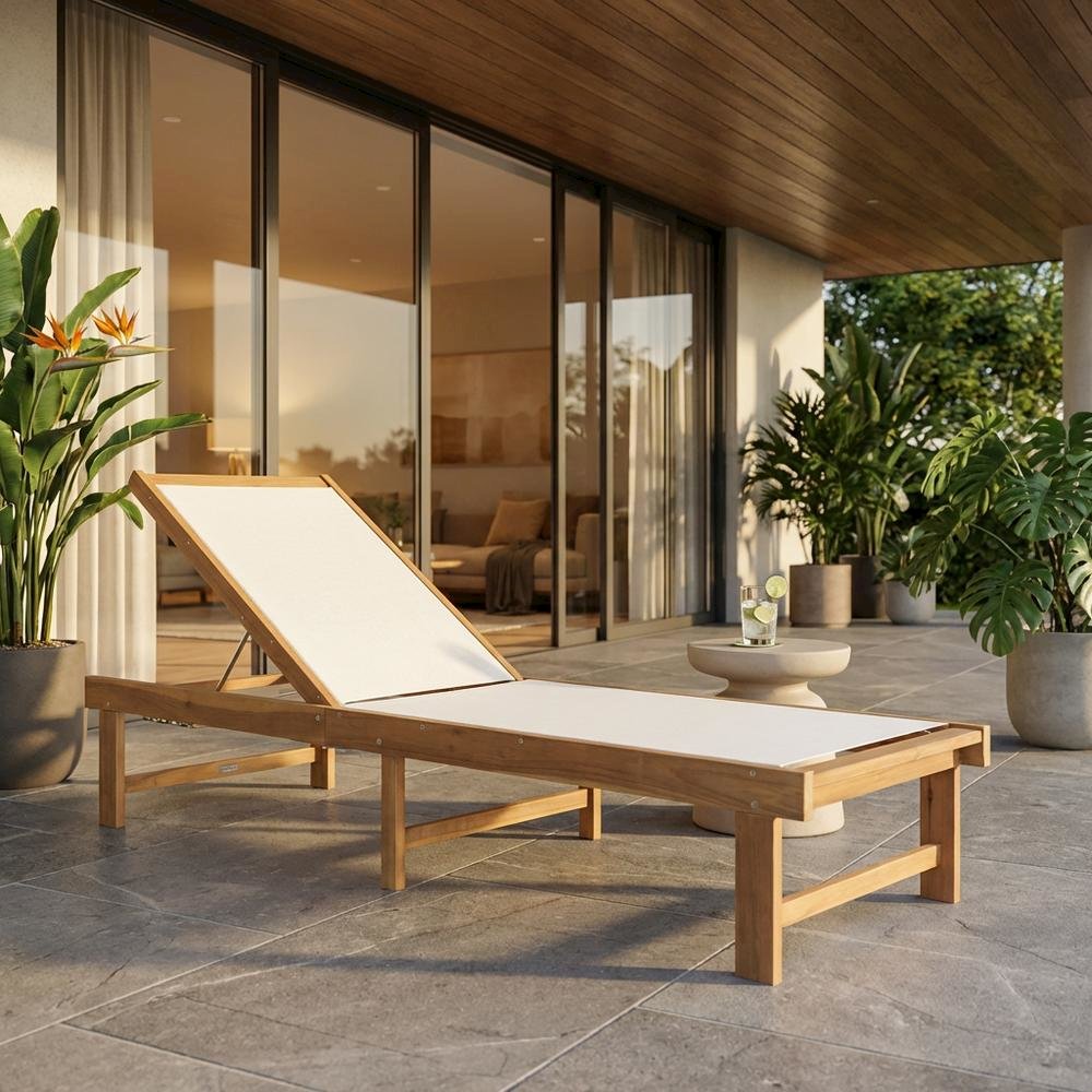 Outdoor Lounge Chair With Textilene Upholstery And Brass Accents