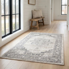 Cream and Grey Area Rug with Power Loomed Small Rectangle Shape