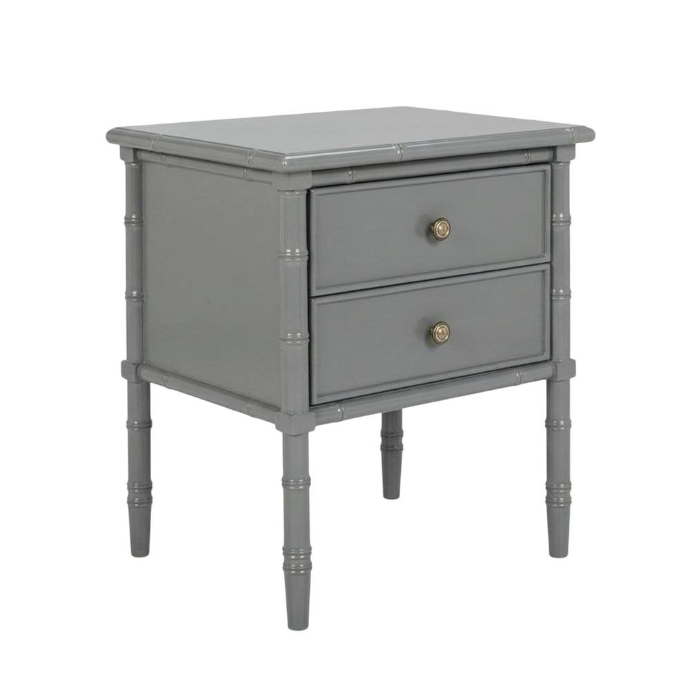 Wood Nightstand with 2 Drawers and Cast Iron Hardware for Bedroom Storage