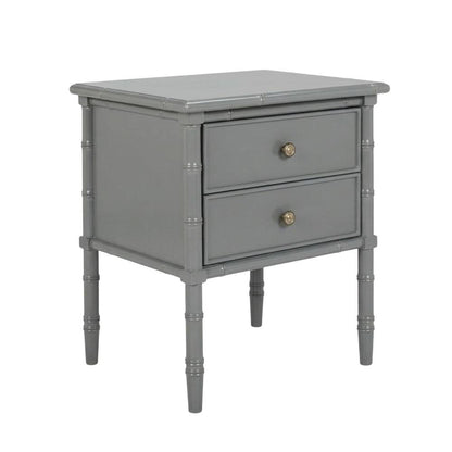 Wood Nightstand with 2 Drawers and Cast Iron Hardware for Bedroom Storage