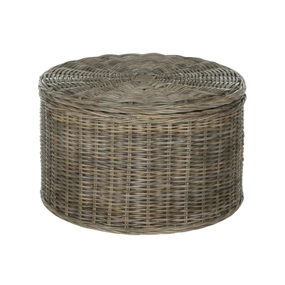 Grey Fabric and Rattan Coffee Table with Sturdy Frame