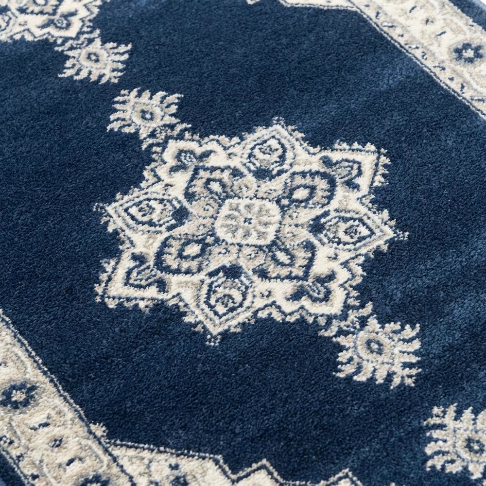 Navy and Creme Area Rug with Power Loomed Backing and Jute Backing, Runner Style