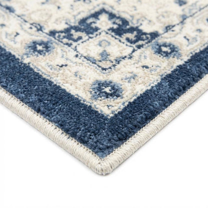 Navy and Creme Area Rug with Power Loomed Backing and Jute Backing, Runner Style