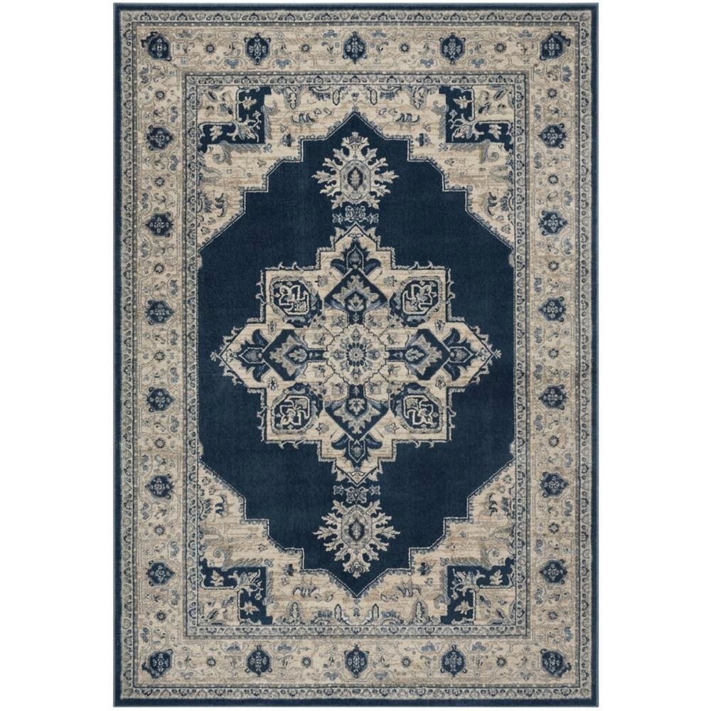 Navy and Creme Area Rug with Jute Backing and Power Loomed Construction