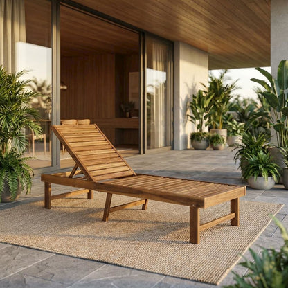 Outdoor Lounge Chair With Acacia Wood And Silver Metal Finish