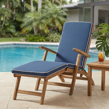 Outdoor Lounge Chair In Finished Acacia, Foam-Filled Seat, Galvanized Steel