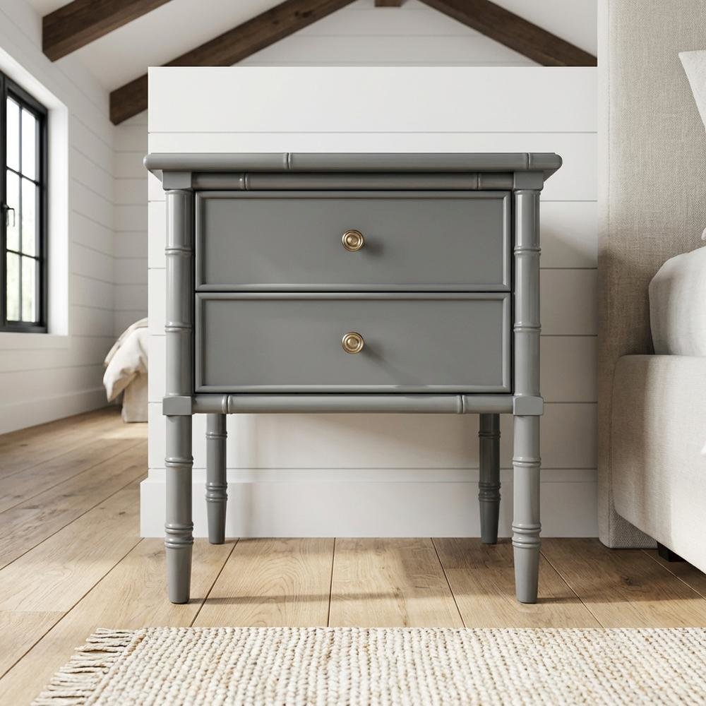 Wood Nightstand with 2 Drawers and Cast Iron Hardware for Bedroom Storage