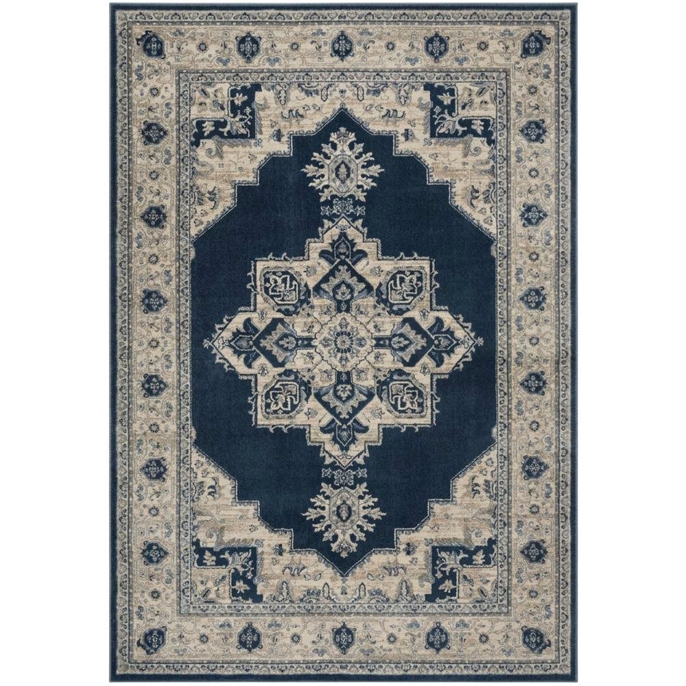 Navy and Creme Area Rug with Power Loomed Construction and Jute Backing