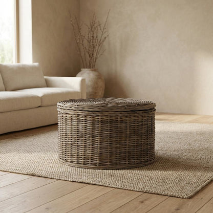 Grey Fabric and Rattan Coffee Table with Sturdy Frame