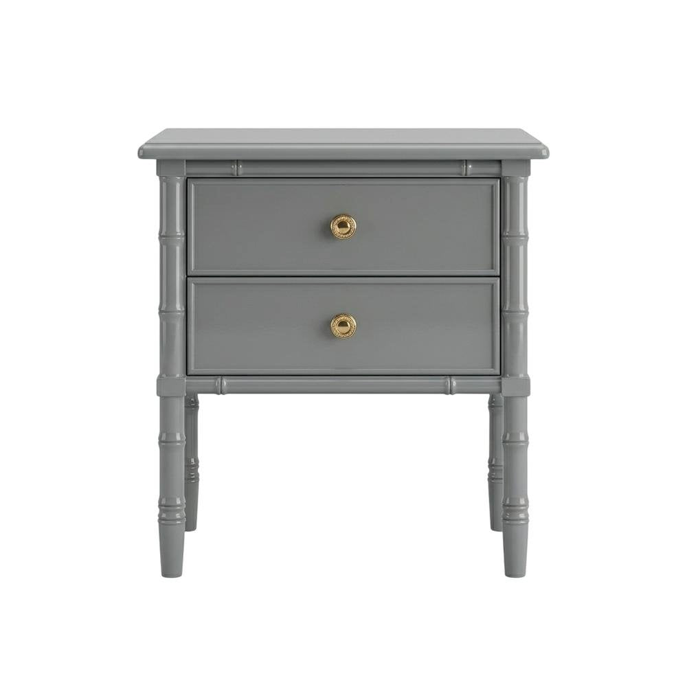 Wood Nightstand with 2 Drawers and Cast Iron Hardware for Bedroom Storage