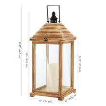 Elida Large, 28.25 Inch Tall, Light Brown, Wood/Glass Outdoor Lantern W/ Candle