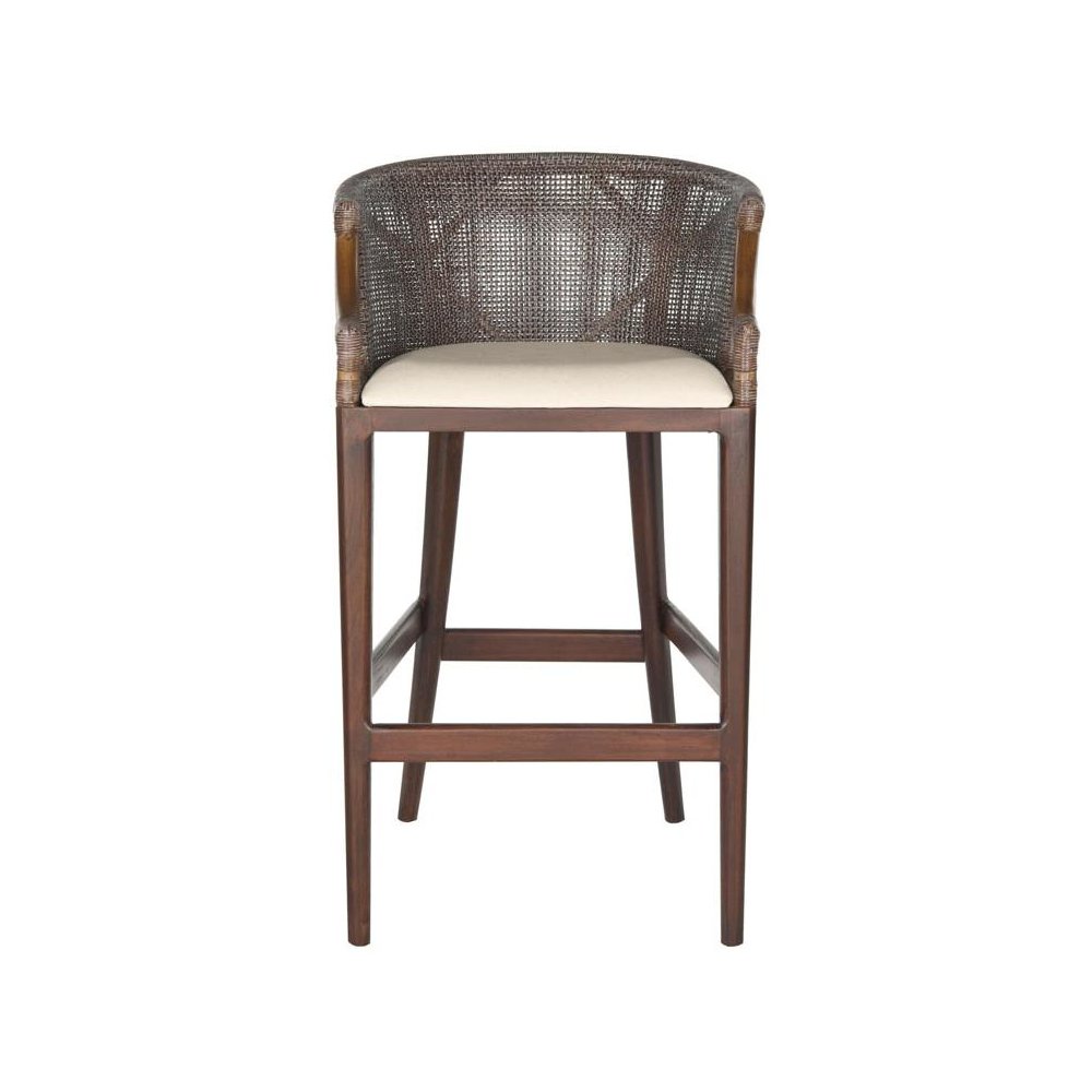 White Artisan Bar Stool with Foam Cushion and Wood Frame for Lounge
