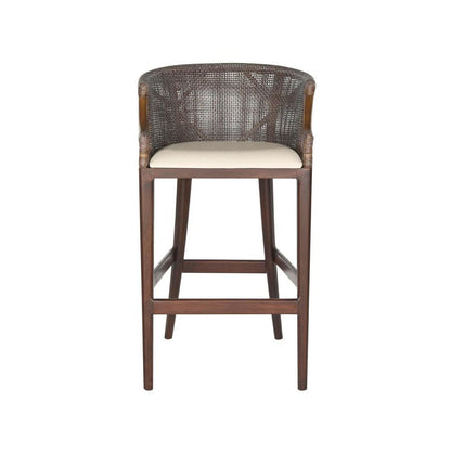 White Artisan Bar Stool with Foam Cushion and Wood Frame for Lounge