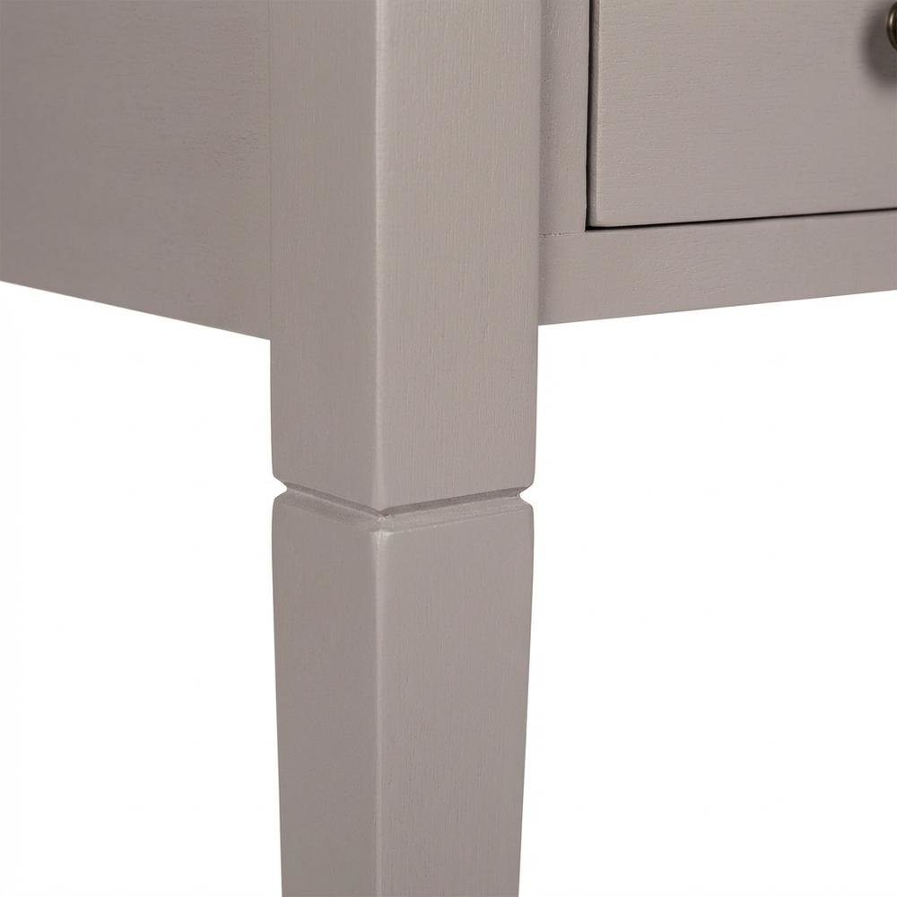 Quartz Grey Wood 5-Drawer Writing Desk With Storage Shelves And Brass Accents
