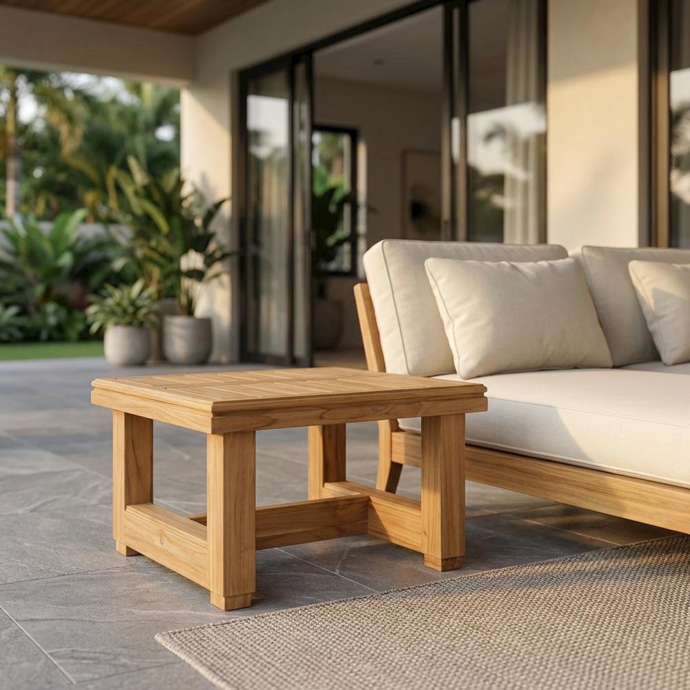 Teak end table with sleek contemporary design for outdoor living