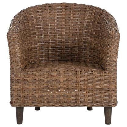 Outdoor Rattan Barrel Chair With White Polyester Cotton Fabric And Foam Cushion