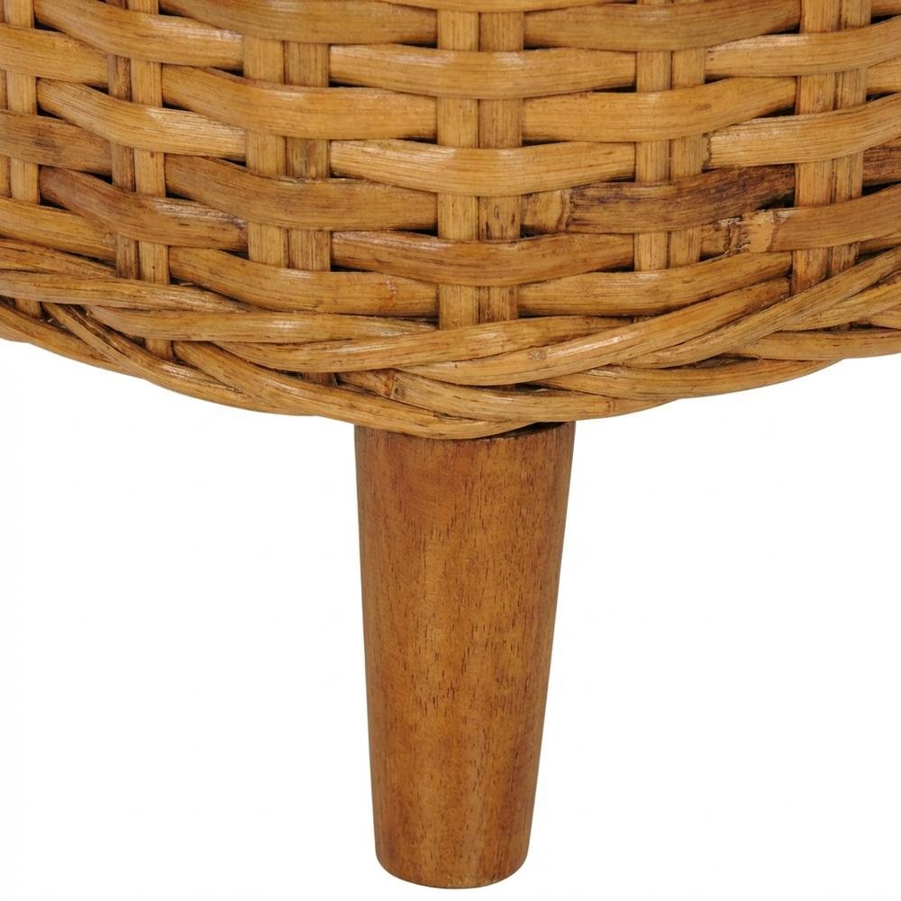 Outdoor Rattan Barrel Chair With White Cotton Fabric And Honey Oak Finish