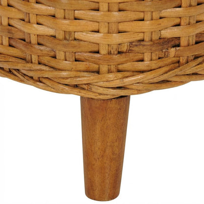 Outdoor Rattan Barrel Chair With White Cotton Fabric And Honey Oak Finish