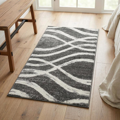 Charcoal and Ivory Area Rug, Power Loomed Polypropylene Pile, Small Rectangle