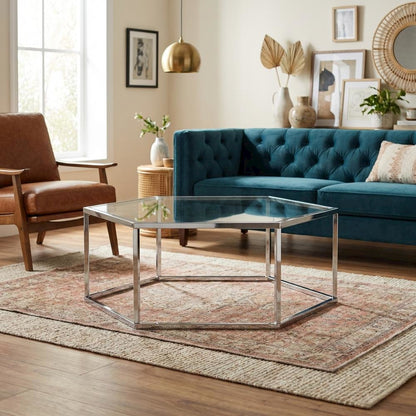 Chrome and Glass Coffee Table with Metal Frame and Modern Design