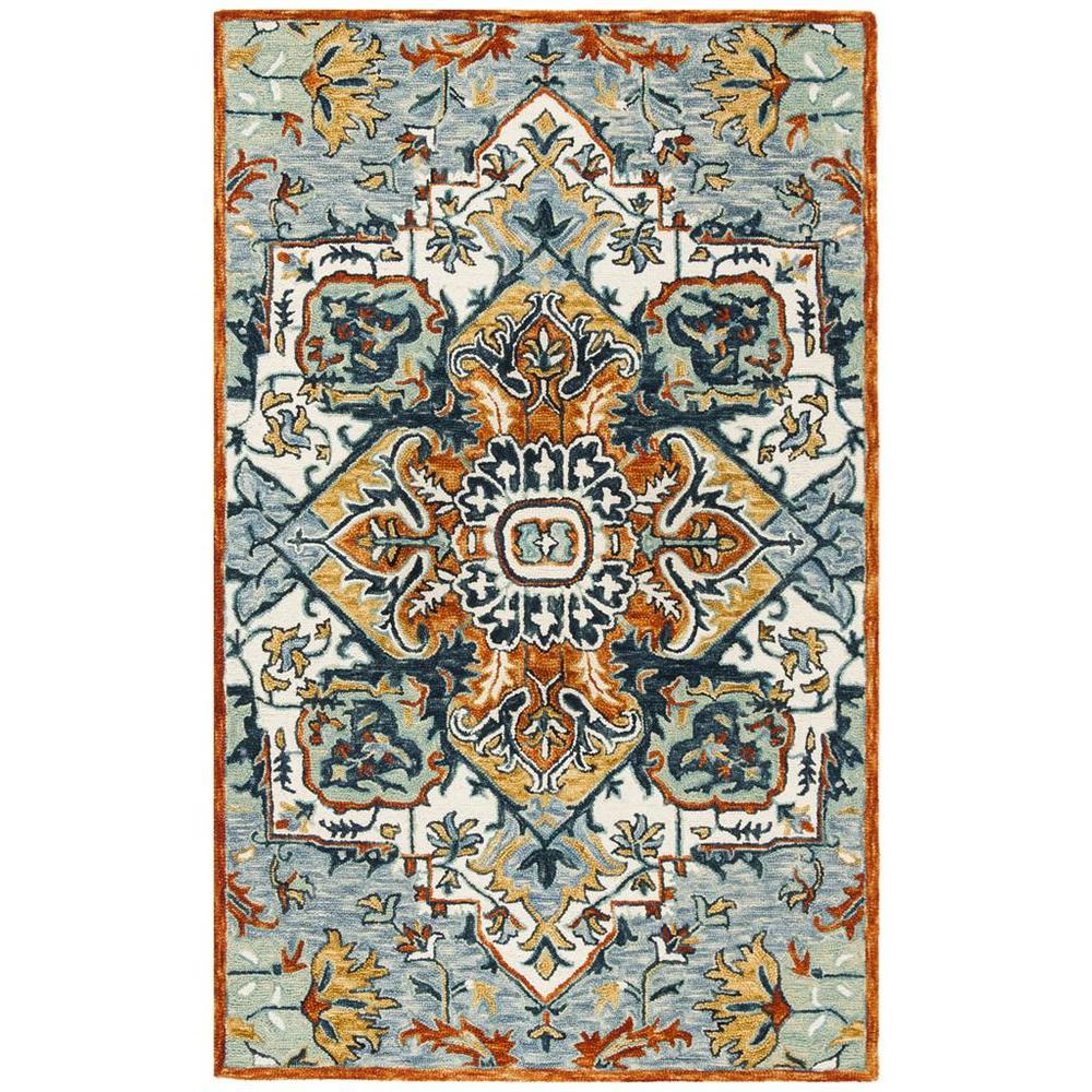 ASPEN, BLUE / RUST, 6' X 9', Area Rug, APN312A-6