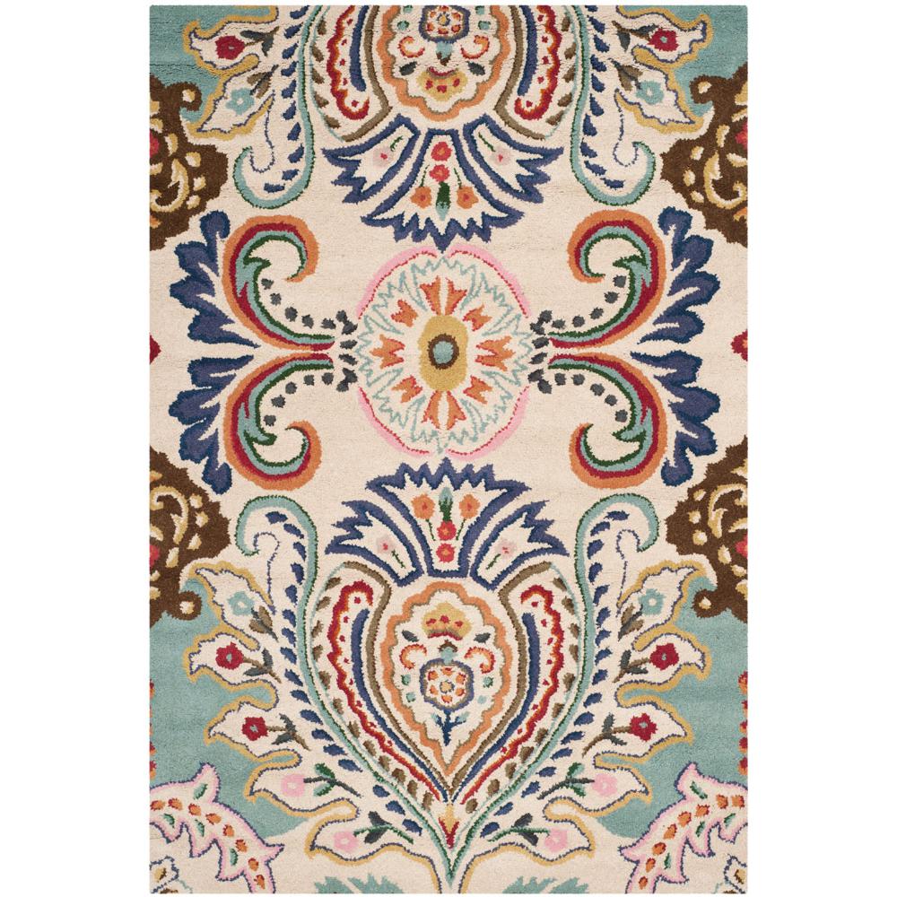 BELLA, IVORY / BLUE, 5' X 8', Area Rug, BEL118A-5