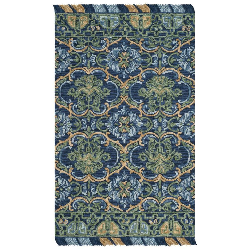 BLOSSOM, NAVY / GREEN, 6' X 9', Area Rug