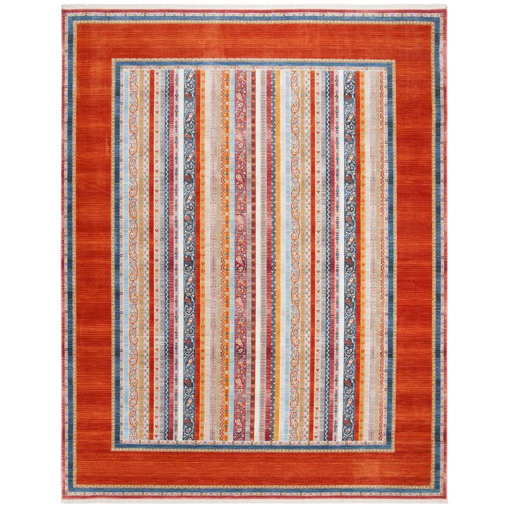 BOKHARA, ORANGE / BLUE, 9' X 11'-7", Area Rug