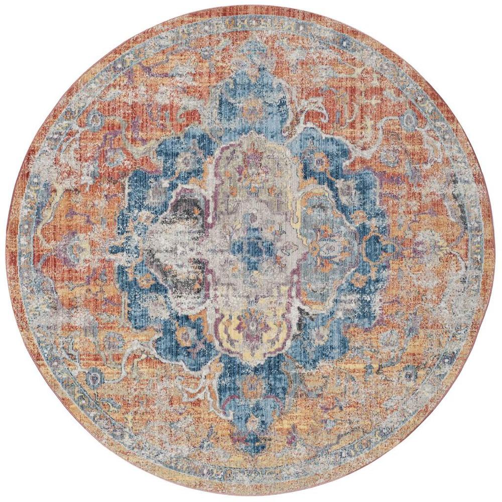 BRISTOL, BLUE / ORANGE, 7' X 7' Round, Area Rug