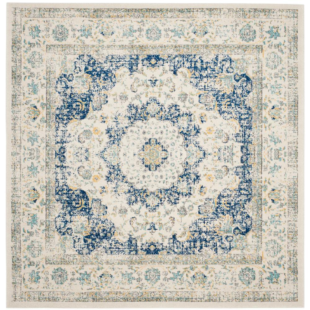 EVOKE, IVORY / BLUE, 6'-7" X 6'-7" Square, Area Rug, EVK220C-7SQ