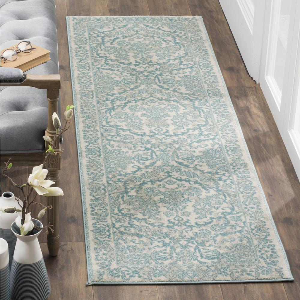 EVOKE, IVORY / LIGHT BLUE, 2'-2" X 13', Area Rug