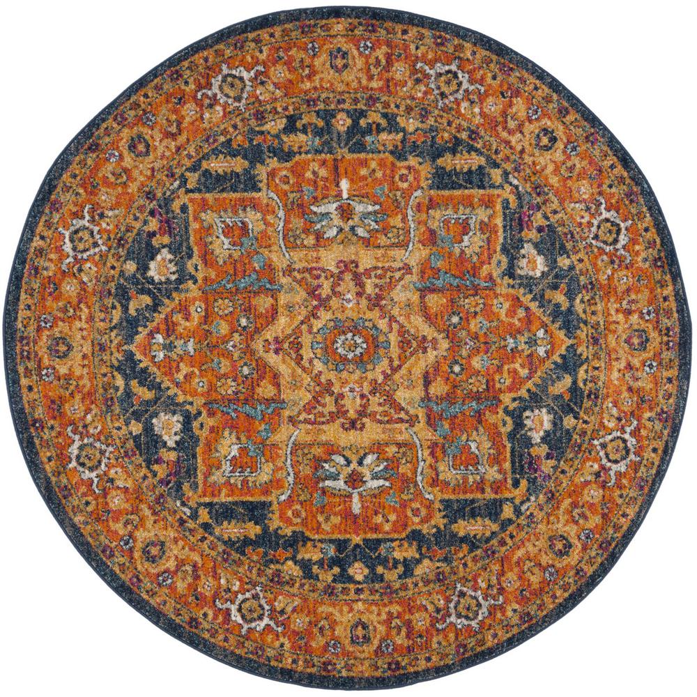 EVOKE, BLUE / ORANGE, 5'-1" X 5'-1" Round, Area Rug