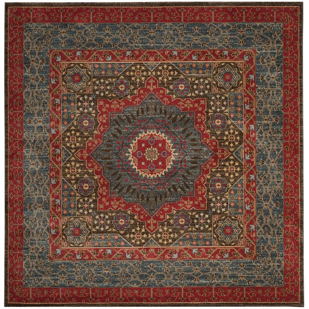 MAHAL, NAVY / RED, 6'-7" X 6'-7" Square, Area Rug, MAH620C-7SQ